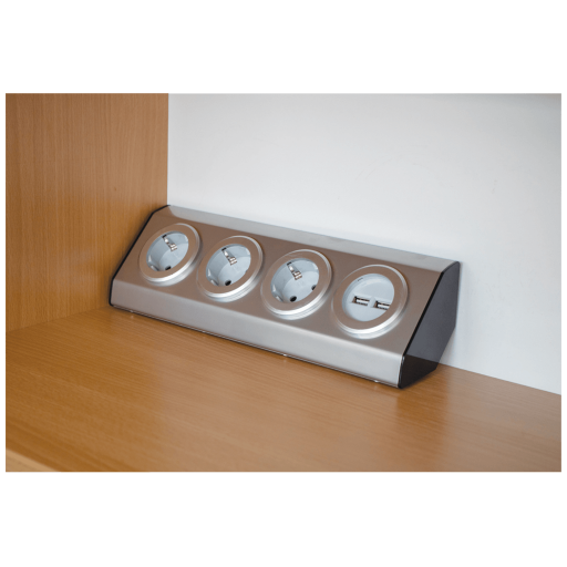 RAZDJELNIK STRUJNI 3 UTIČNICE + 2 USB, INOX